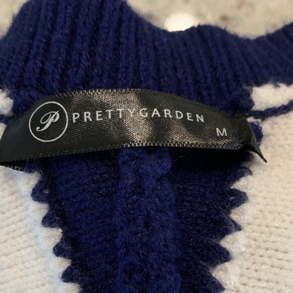 PrettyGarden Navy White Striped V-Neck Sweater Medium Women’s Pullover Knit Top - Picture 4 of 10